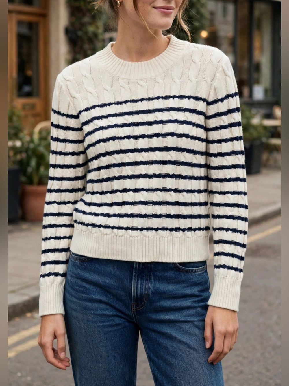 J. Crew Factory Striped cable crewneck sweater Size L